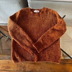Pink Rose Burnt Orange Crewneck Sweater Chunky Knit Cozy